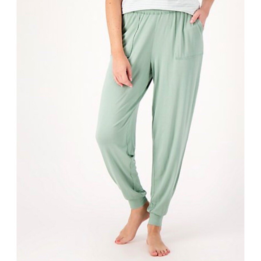 Zuda Womens Sage Green Jersey Knit Lounge Jogger Pants Size S Elastic Waist